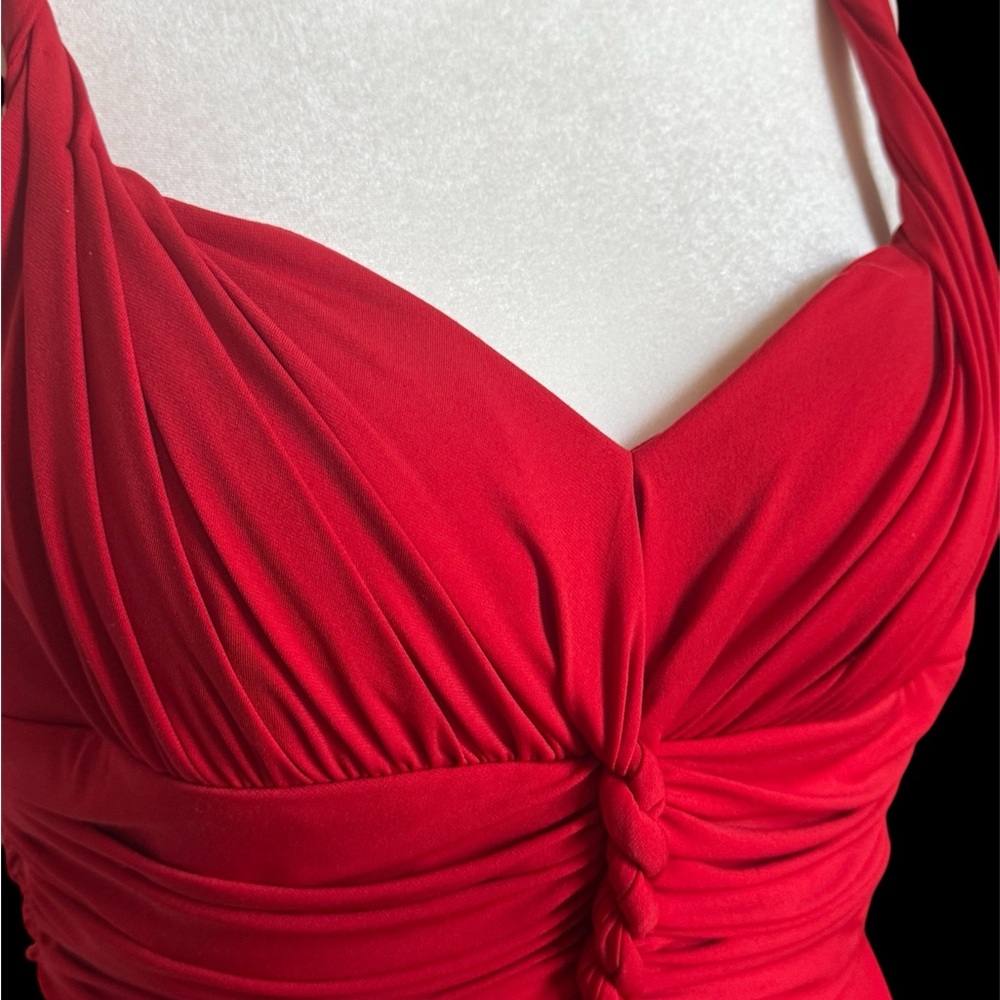 Suzi Chin Elegant Red Ruched Cocktail Dress - Picture 2 of 5